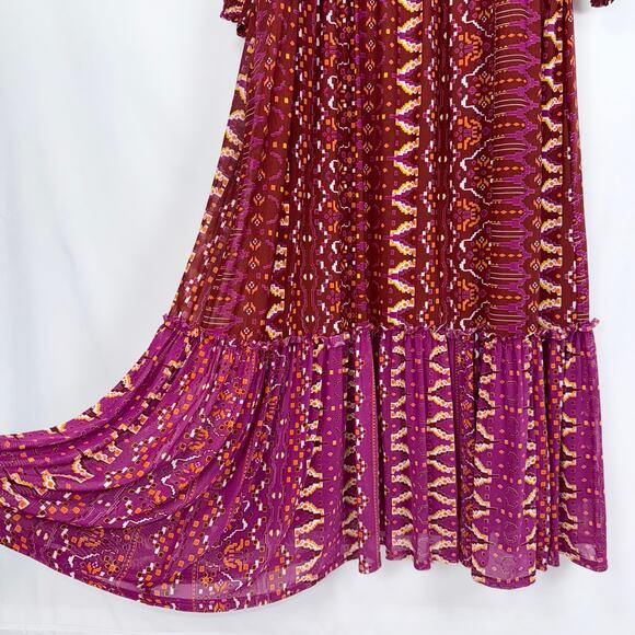 Knox Rose Women's Deep Hibiscus Long Sleeve Boho Maxi Dress XL Red - Picture 5 of 14